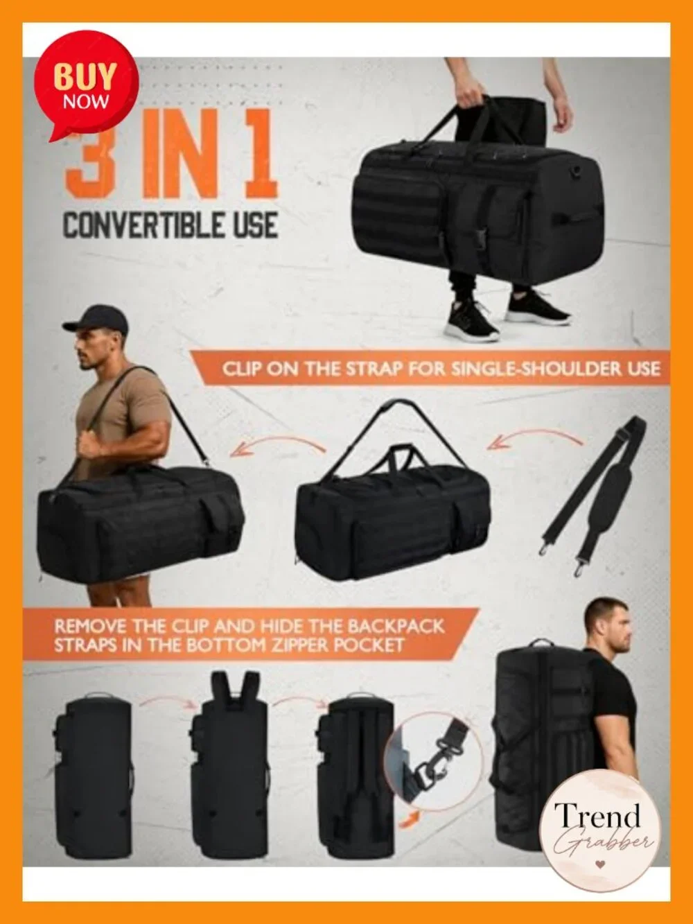 90L Convertible Duffel Backpack Travel Sports Gym Bag with Shoe Pocket